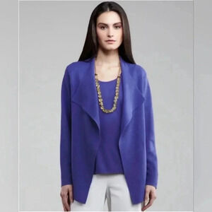 Eileen Fisher Royal Purple Silk Cotton Interlock Knit Waterfall Cascade Cardigan